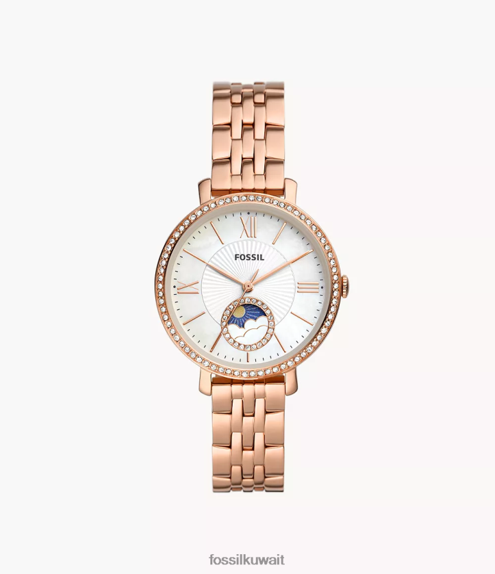 كيلووات Fossil نحيف ساعة جاكلين صن مون متعددة الوظائف من الفولاذ المقاوم للصدأ وارتفع الذهب 2F6F250 يشاهد