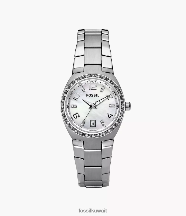 كيلووات Fossil نحيف ساعة زميل من الفولاذ المقاوم للصدأ فضة 2F6F252 يشاهد