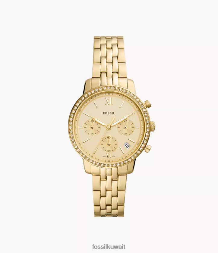كيلووات Fossil نحيف ساعة نيوترا كرونوغراف من الفولاذ المقاوم للصدأ نغمة ذهبية 2F6F253 يشاهد