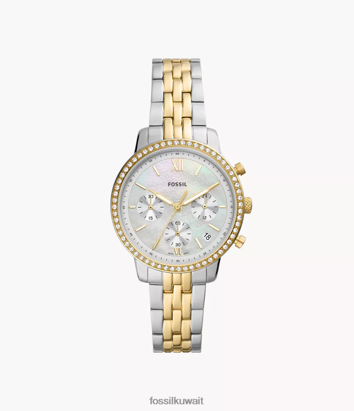 كيلووات Fossil نحيف ساعة نيوترا كرونوغراف من الفولاذ المقاوم للصدأ نغمتان 2F6F254 يشاهد