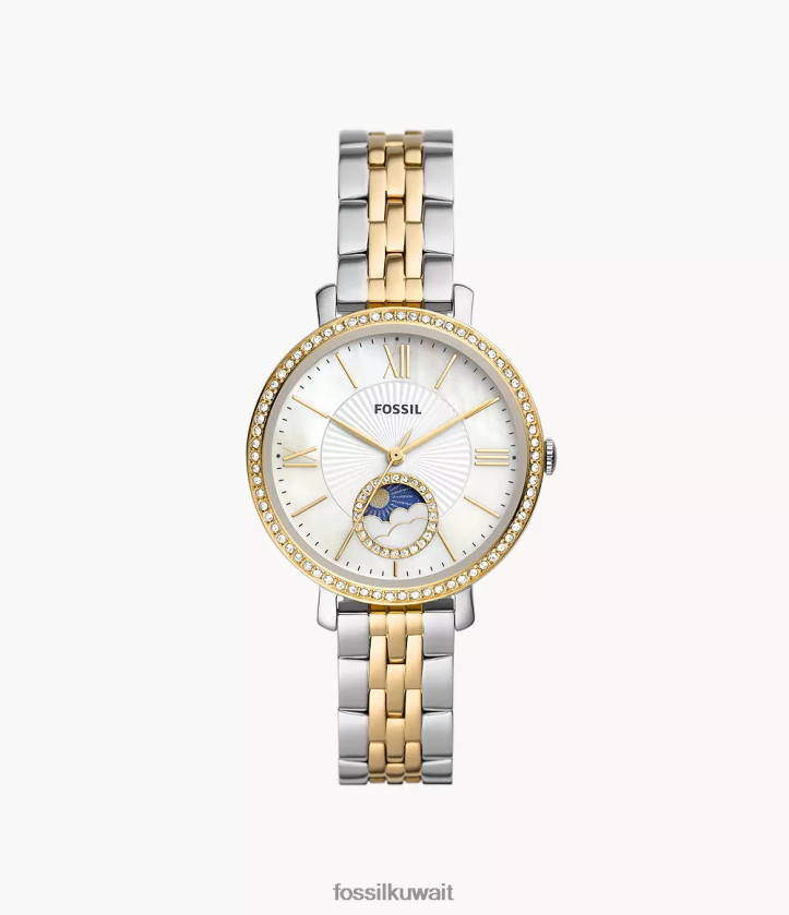 كيلووات Fossil نحيف ساعة جاكلين صن مون متعددة الوظائف من الفولاذ المقاوم للصدأ نغمتان 2F6F255 يشاهد