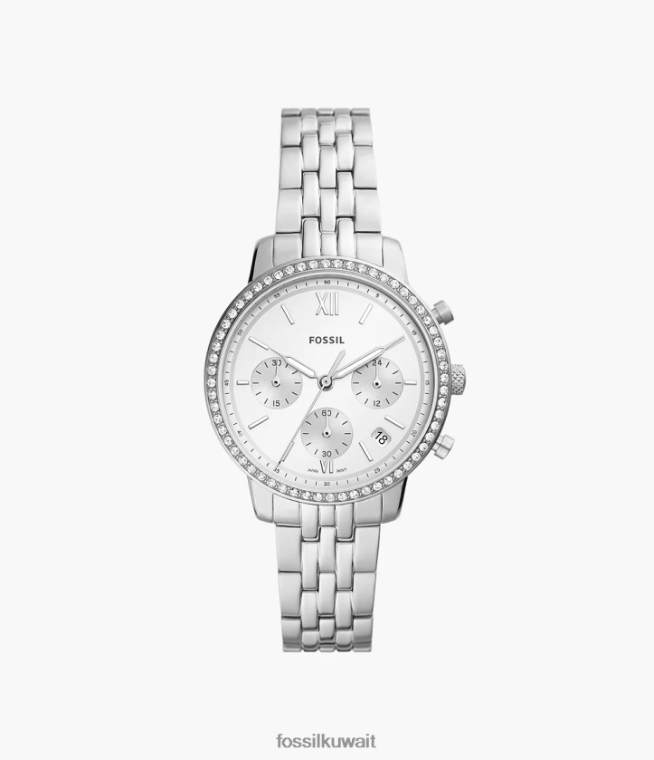 كيلووات Fossil نحيف ساعة نيوترا كرونوغراف من الفولاذ المقاوم للصدأ لهجة الفضة 2F6F256 يشاهد