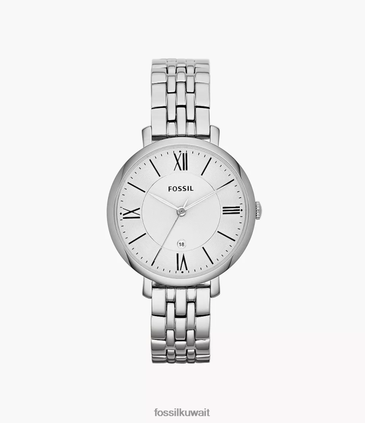 كيلووات Fossil نحيف ساعة جاكلين بثلاثة عقارب لعرض التاريخ من الستانلس ستيل فضة 2F6F259 يشاهد