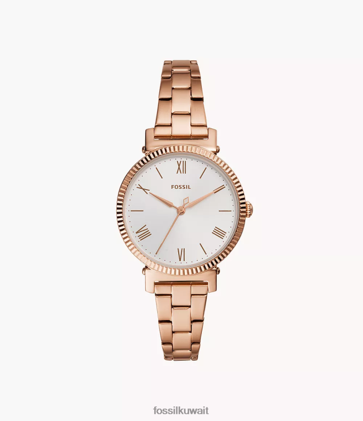 كيلووات Fossil نحيف ساعة ديزي بثلاثة عقارب من الفولاذ المقاوم للصدأ لون ذهبي وردي 2F6F261 يشاهد