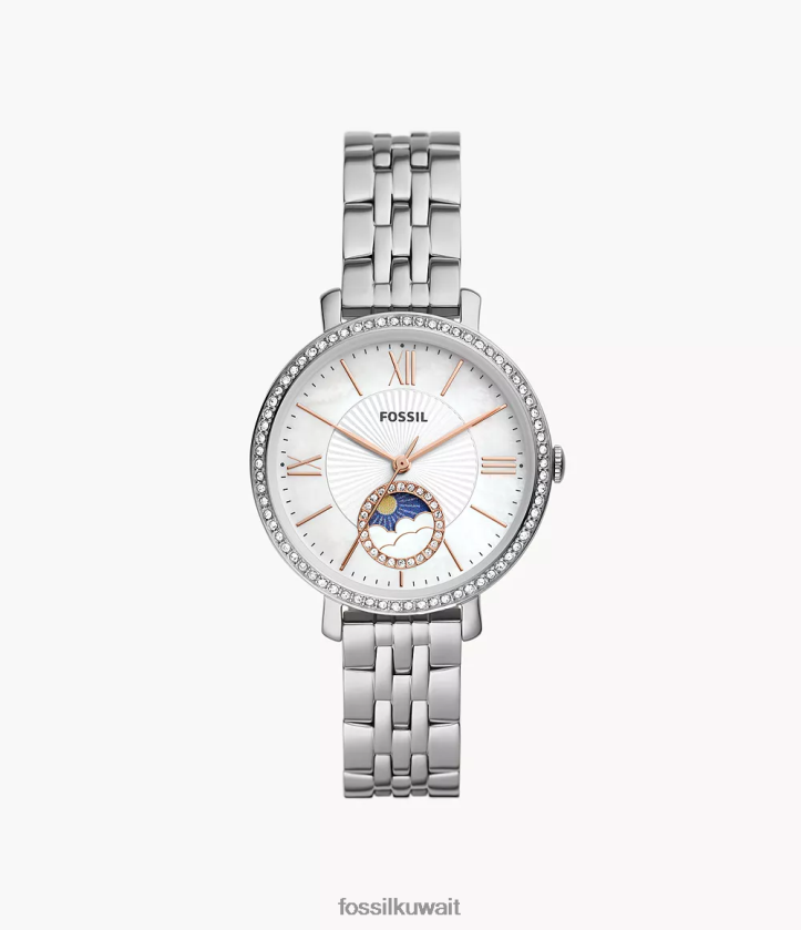 كيلووات Fossil نحيف ساعة جاكلين صن مون متعددة الوظائف من الفولاذ المقاوم للصدأ فضة 2F6F269 يشاهد