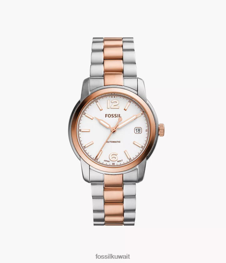 كيلووات Fossil نحيف ساعة تراثية أوتوماتيكية من الفولاذ المقاوم للصدأ نغمتان 2F6F275 يشاهد