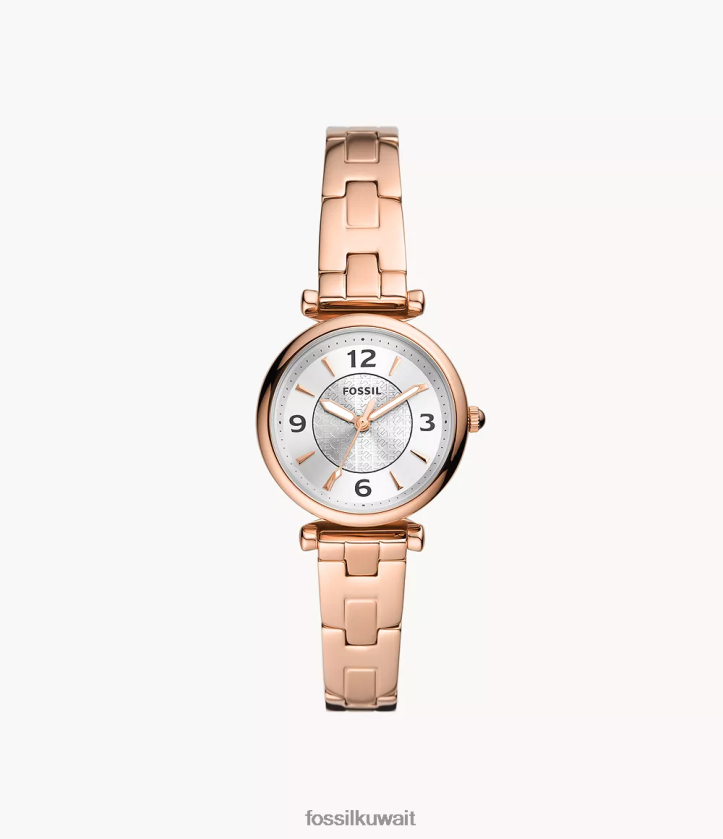 كيلووات Fossil نحيف ساعة كارلي بثلاثة عقارب من الفولاذ المقاوم للصدأ لون ذهبي وردي 2F6F280 يشاهد