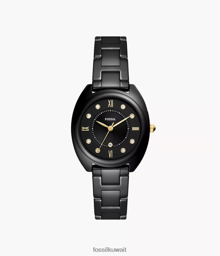 كيلووات Fossil نحيف ساعة غابي بثلاثة عقارب من الفولاذ المقاوم للصدأ والسيراميك أسود 2F6F283 يشاهد