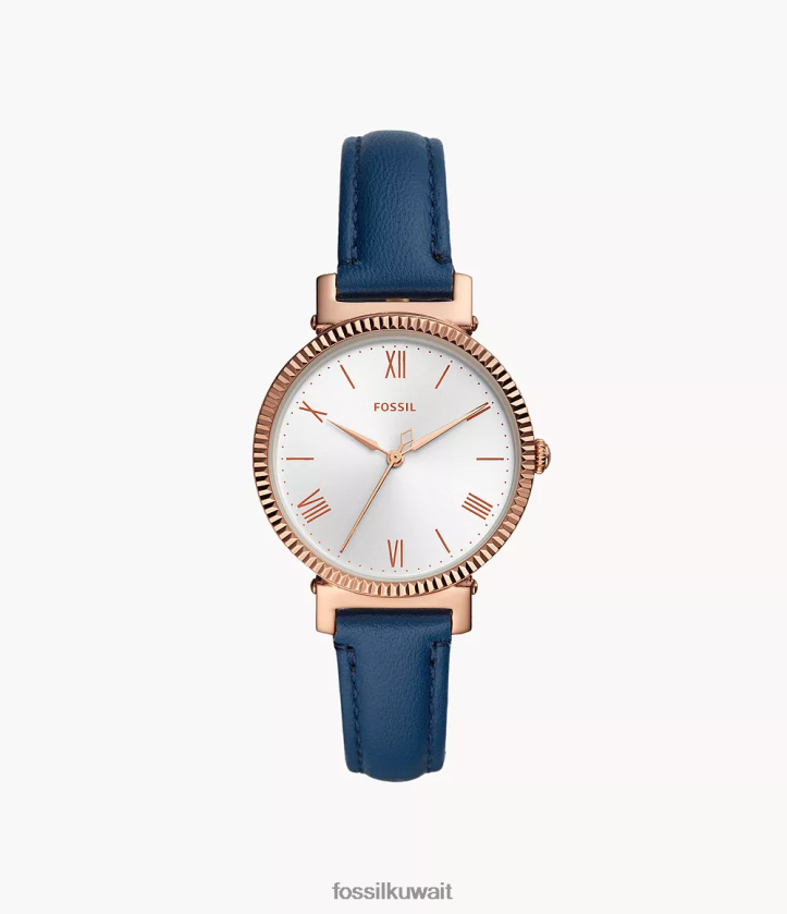 كيلووات Fossil نحيف ساعة ديزي جلدية بثلاثة عقارب منتصف الليل البحرية 2F6F287 يشاهد