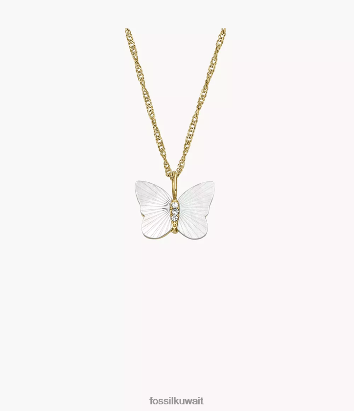 كيلووات Fossil نحيف قلادة سلسلة فراشة بأجنحة مشعة أم اللؤلؤ الأبيض 2F6F2897 مجوهرات