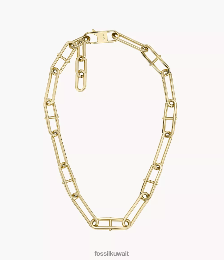 كيلووات Fossil نحيف قلادة من سلسلة هيريتاج دي لينك من الفولاذ المقاوم للصدأ نغمة ذهبية 2F6F2902 مجوهرات