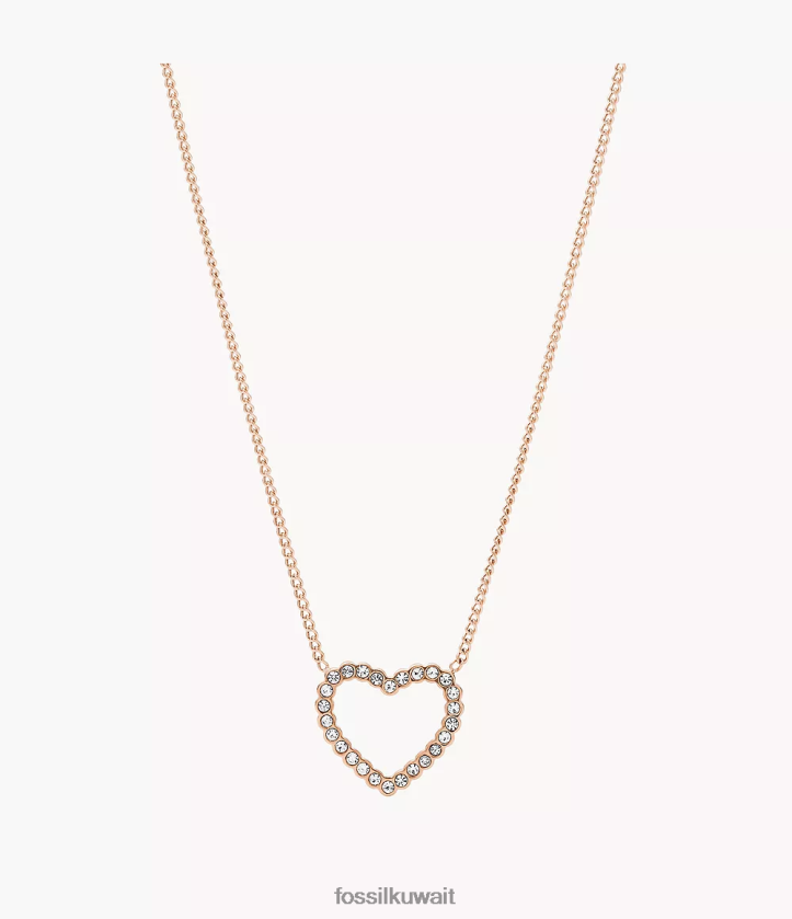 كيلووات Fossil نحيف قلادة من الفولاذ المقاوم للصدأ على شكل قلب مفتوح من ساتون لون ذهبي وردي 2F6F2907 مجوهرات