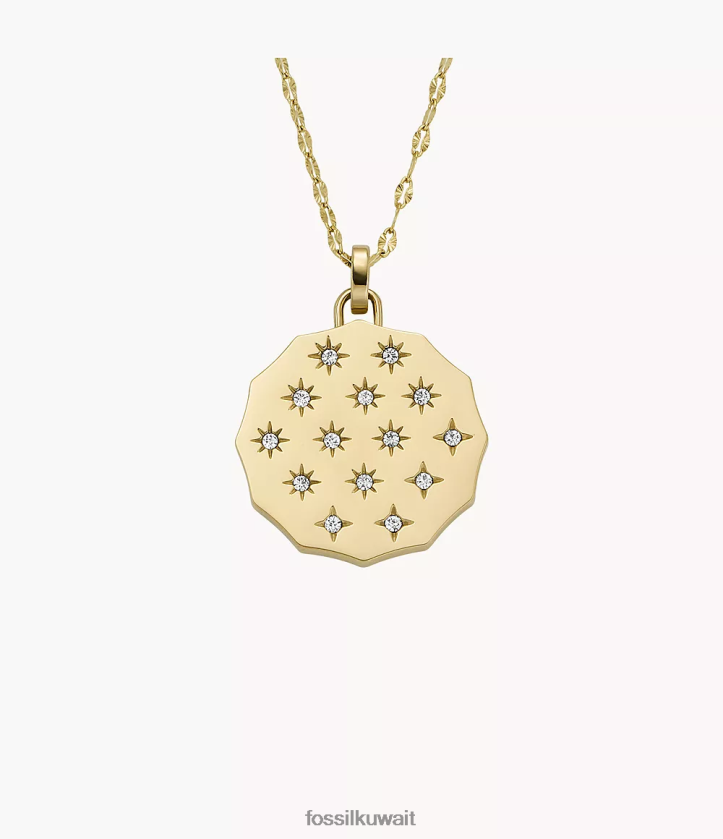 كيلووات Fossil نحيف قلادة من الفولاذ المقاوم للصدأ بحافة صدفية من سادي نغمة ذهبية 2F6F2913 مجوهرات