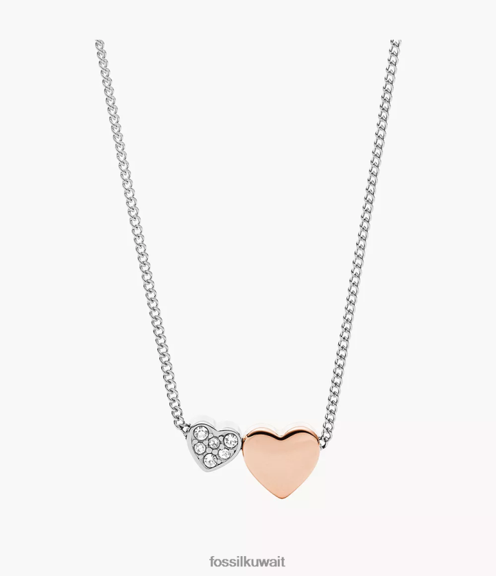 كيلووات Fossil نحيف قلادة من الفولاذ المقاوم للصدأ على شكل قلوب ثنائية من ساتون نغمتان 2F6F2927 مجوهرات