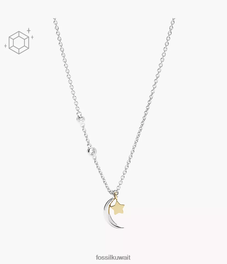 كيلووات Fossil نحيف إليوت قلادة النجمة الإسترلينية والقمر الهلالي فضة 2F6F2929 مجوهرات