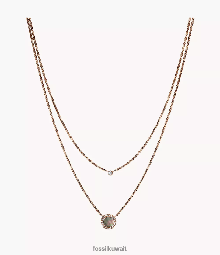 كيلووات Fossil نحيف قلادة قلادة قرص مزدوج فال أم اللؤلؤ الرمادية 2F6F2936 مجوهرات