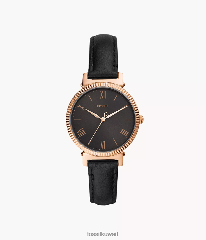 كيلووات Fossil نحيف ساعة ديزي جلدية بثلاثة عقارب أسود 2F6F294 يشاهد