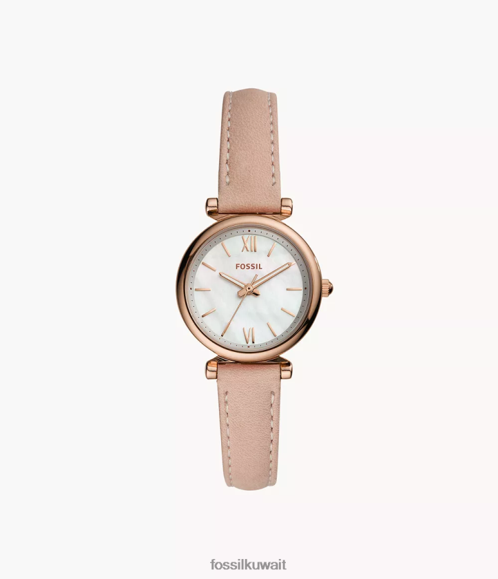 كيلووات Fossil نحيف ساعة كارلي ميني جلدية بثلاثة عقارب احمر خدود 2F6F295 يشاهد