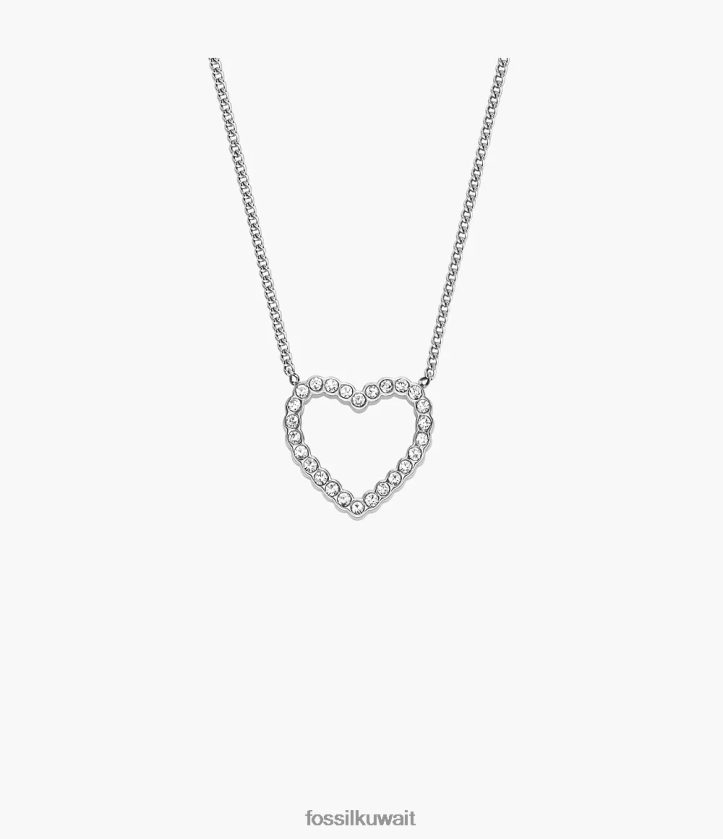 كيلووات Fossil نحيف سادي قلادة سلسلة من الفولاذ المقاوم للصدأ بقلب مفتوح لهجة الفضة 2F6F2950 مجوهرات