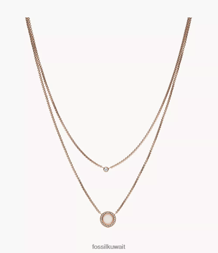 كيلووات Fossil نحيف قلادة فال مزدوجة الواجهة الفولاذية لون ذهبي وردي 2F6F2955 مجوهرات
