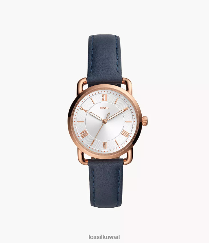 كيلووات Fossil نحيف ساعة كوبلاند الجلدية ثلاثية اليد منتصف الليل البحرية 2F6F297 يشاهد