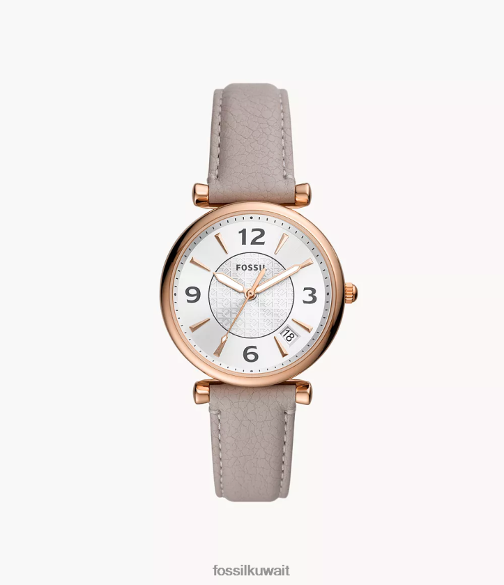 كيلووات Fossil نحيف ساعة كارلي جلد لايتهيد بثلاثة عقارب لعرض التاريخ رمادي 2F6F298 يشاهد