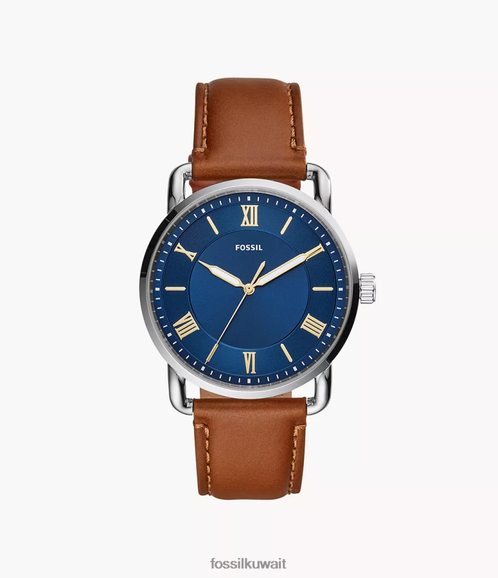 كيلووات Fossil رجال ساعة كوبلاند 42 ملم من الجلد بثلاثة عقارب أمتعة السفر 2F6F21449 يشاهد