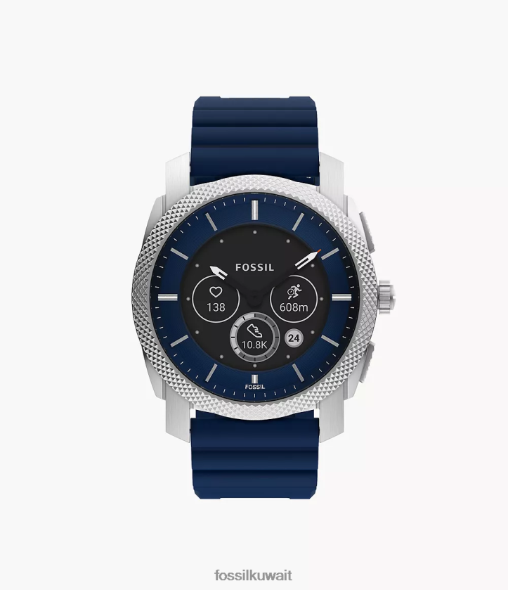 كيلووات Fossil رجال ساعة ذكية ماشين جين 6 الهجينة من السيليكون القوات البحرية 2F6F21329 يشاهد