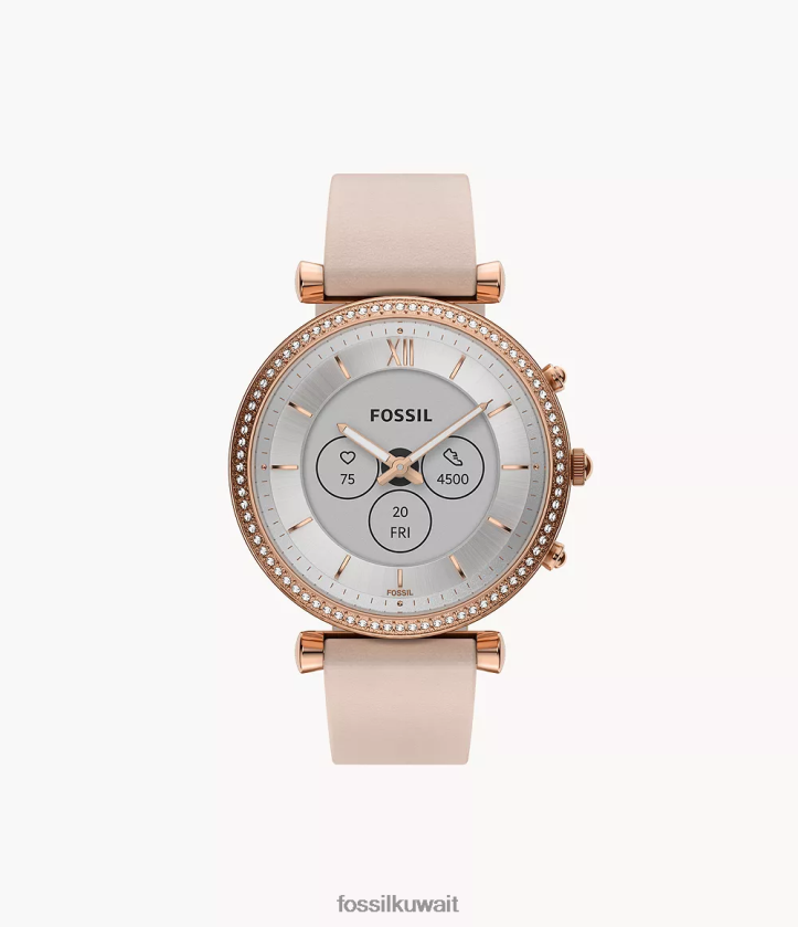 كيلووات Fossil نحيف ساعة كارلي جين 6 الهجينة الجلدية لون القرنفل 2F6F215 يشاهد