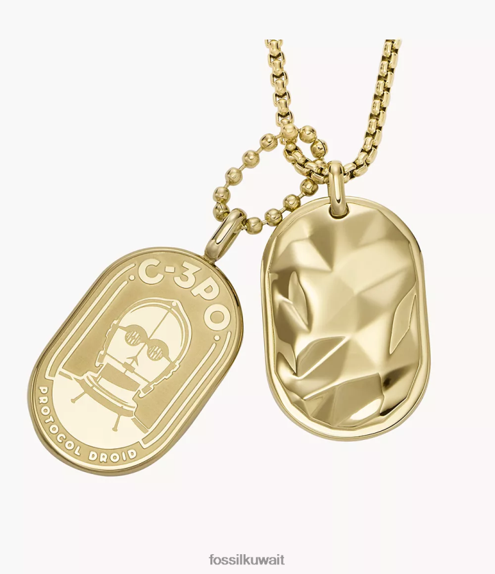 كيلووات Fossil نحيف قلادة على شكل علامة كلب من الفولاذ المقاوم للصدأ C-3PO من ستار وورز نغمة ذهبية 2F6F2903 مجوهرات