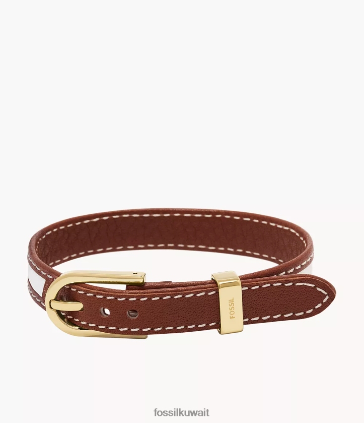 كيلووات Fossil نحيف سوار جلدي من التراث على شكل حرف D البني والأبيض 2F6F21002 مجوهرات