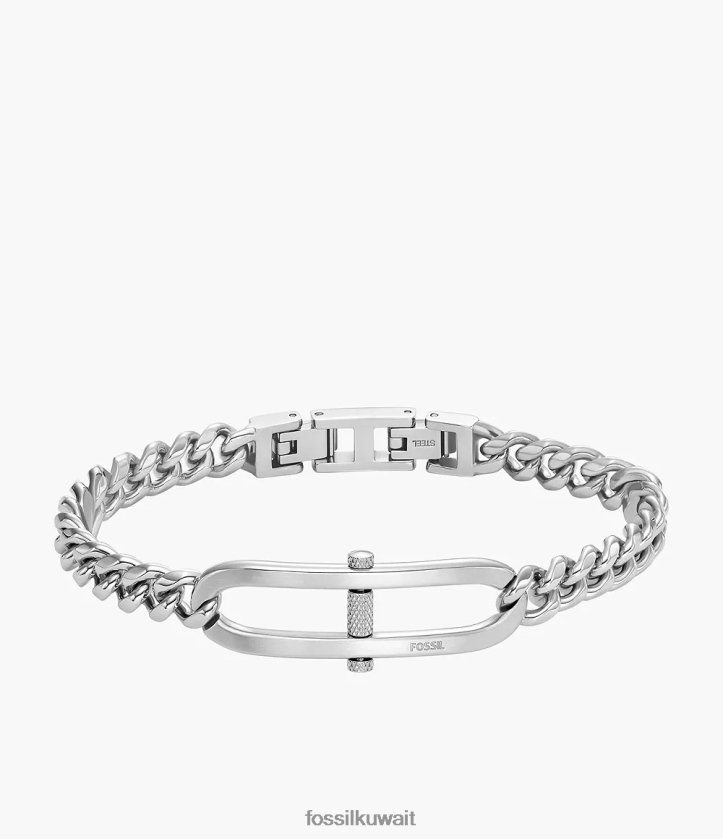 كيلووات Fossil رجال سوار سلسلة من الفولاذ المقاوم للصدأ على شكل حرف D التراثي لهجة الفضة 2F6F21875 مجوهرات