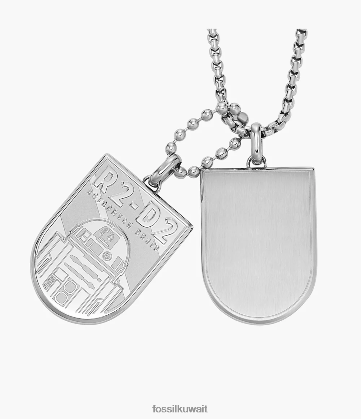 كيلووات Fossil نحيف قلادة على شكل علامة كلب من الفولاذ المقاوم للصدأ R2-D2 من ستار وورز لهجة الفضة 2F6F2911 مجوهرات