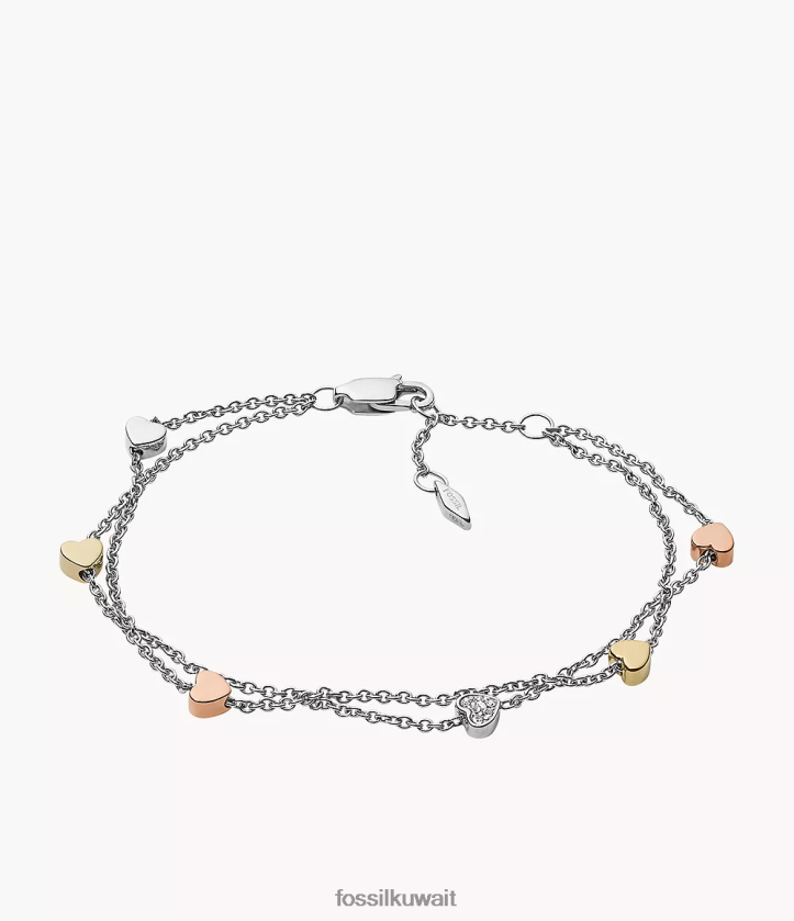 كيلووات Fossil نحيف سوار مزدوج السلسلة من الفولاذ ثلاثي الألوان من Sutton Heart فضة 2F6F21015 مجوهرات