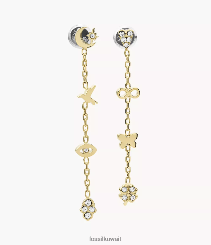 كيلووات Fossil نحيف أقراط متدلية من الفولاذ المقاوم للصدأ من Sutton Icons ذهبي 2F6F21304 مجوهرات