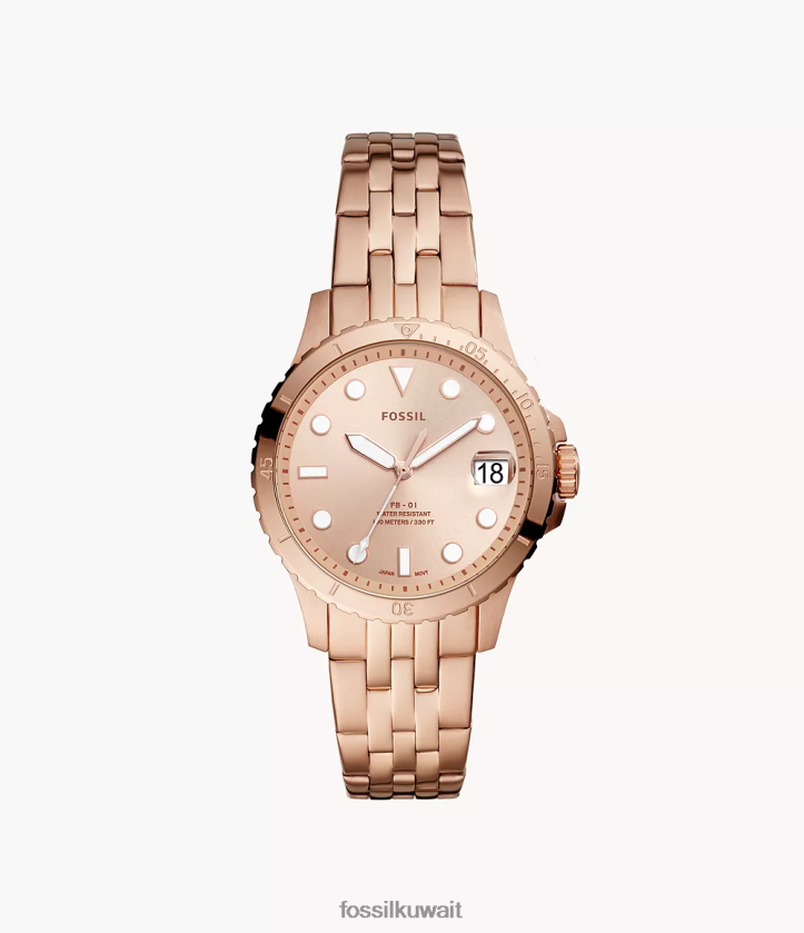 كيلووات Fossil نحيف fb-01 ساعة بثلاثة عقارب من الفولاذ المقاوم للصدأ لون ذهبي وردي 2F6F2115 يشاهد