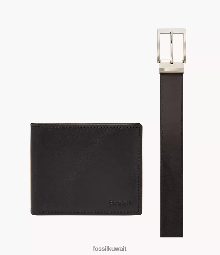كيلووات Fossil رجال ديريك rfid bifold مع معرف الوجه ومجموعة هدية الحزام أسود 2F6F22041 ملحق